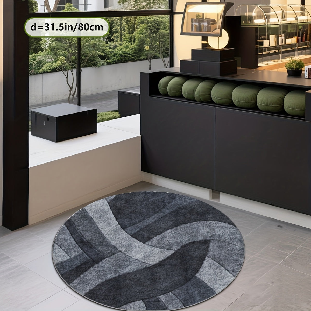 Tapis rond anthracite à vagues grises, un seul Ø 200 cm