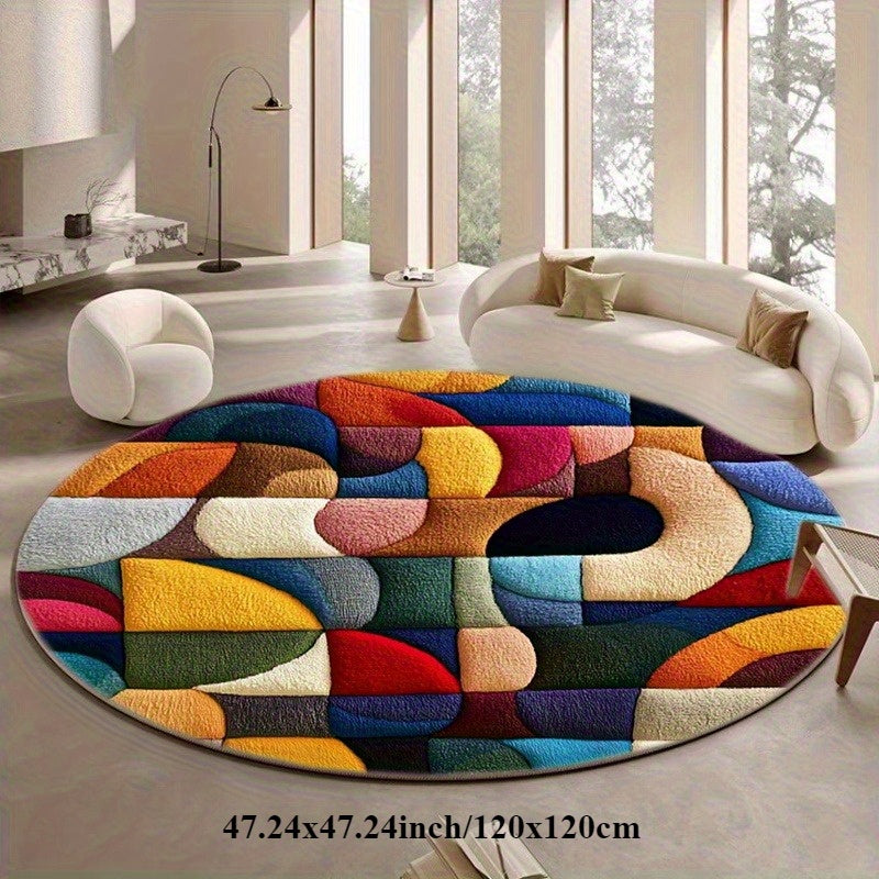 Tapis rond aplats géométriques colorés, Ø 80 et Ø 100 cm