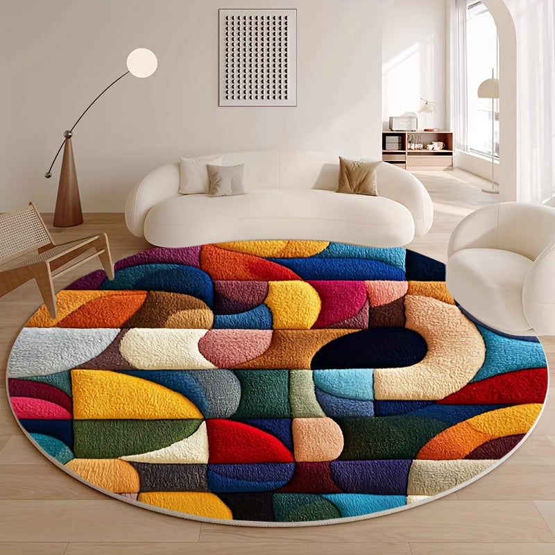 Tapis rond aplats géométriques colorés, Ø 80 et Ø 100 cm
