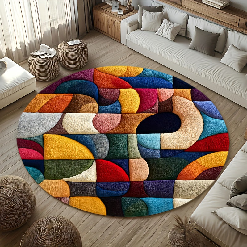 Tapis rond aplats géométriques colorés, Ø 80 et Ø 100 cm