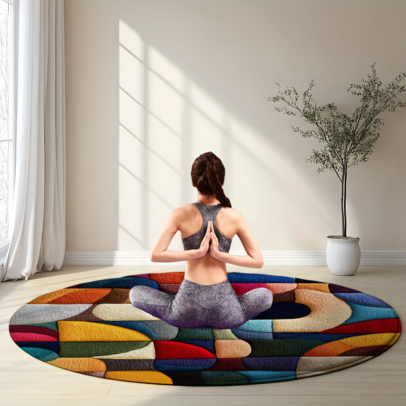 Tapis rond aplats géométriques colorés, Ø 80 et Ø 100 cm