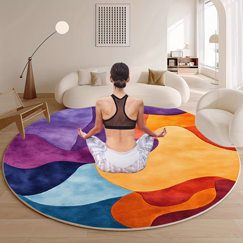 Tapis rond aplats organiques violet, orange et bleu clair