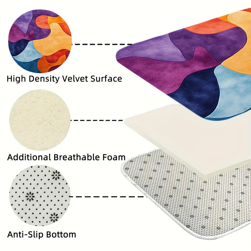 Tapis rond aplats organiques violet, orange et bleu clair