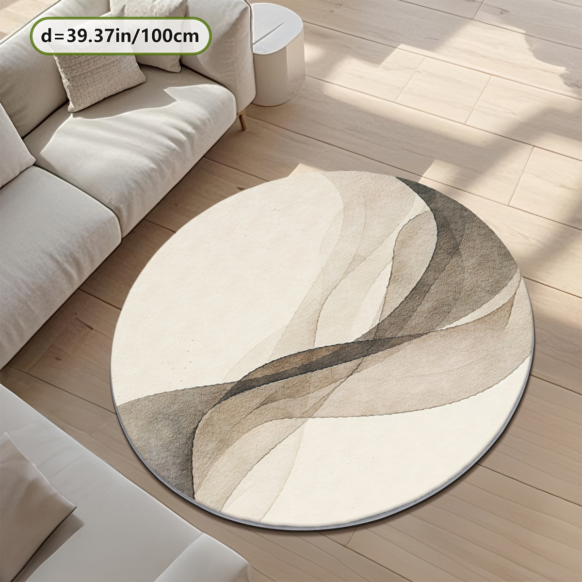 Tapis rond effet aquarelle beige et gris, quatre diamètres