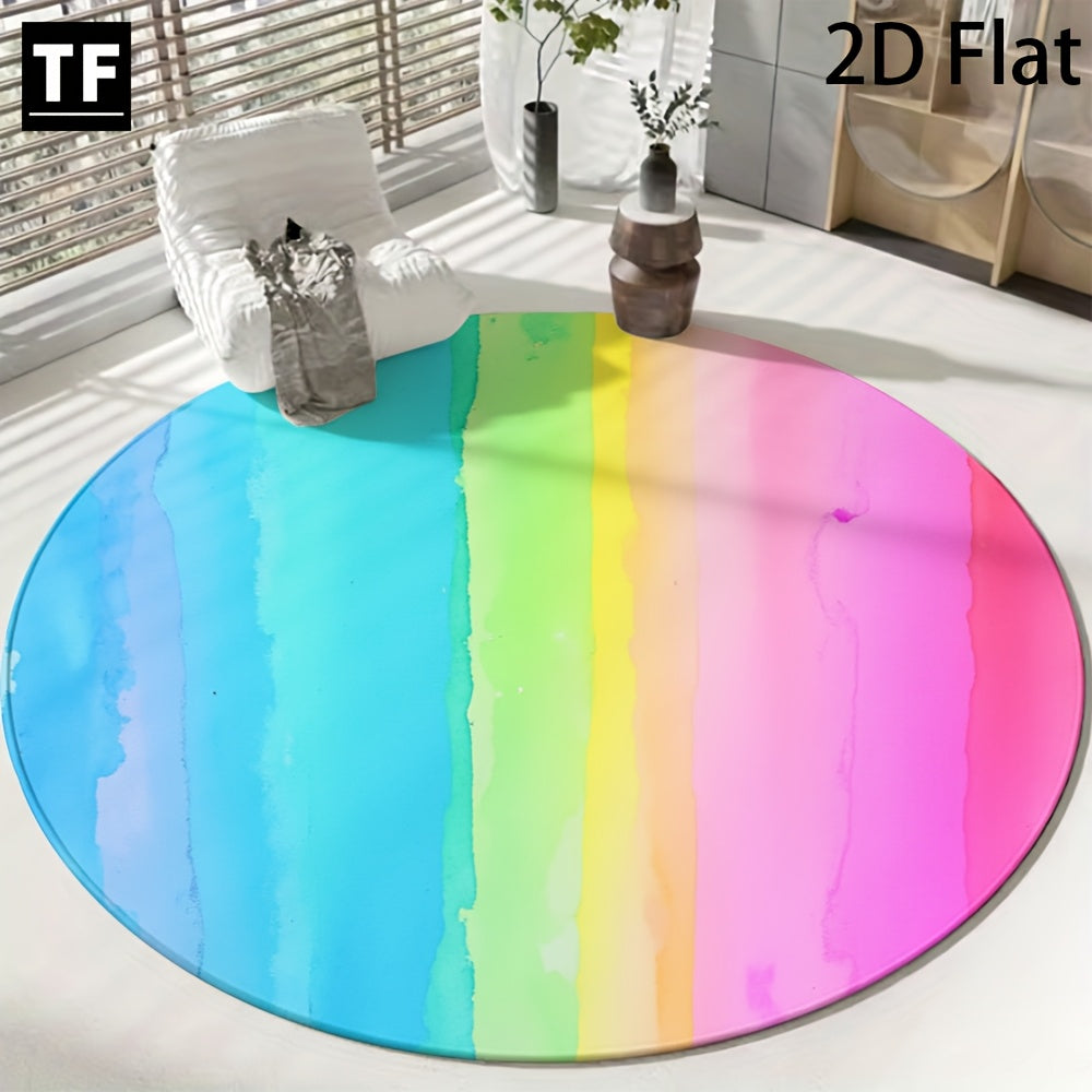 Tapis rond lavis d'aquarelle pastel, envers à pois, Ø 80-200