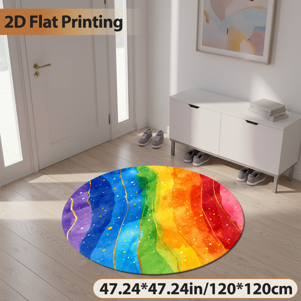 Tapis rond aquarelle saturée à veines dorées, Ø 100 ou 140