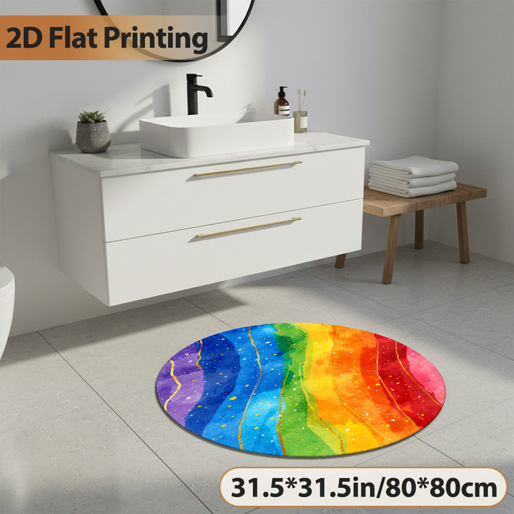 Tapis rond aquarelle saturée à veines dorées, Ø 100 ou 140