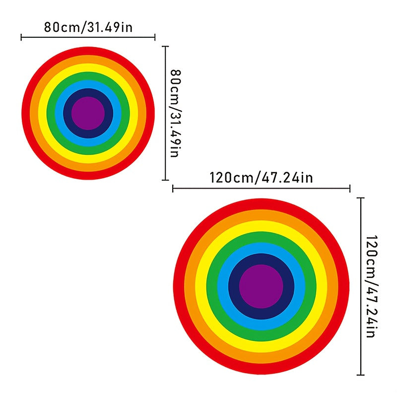 Tapis rond arc-en-ciel à cercles concentriques pour enfant
