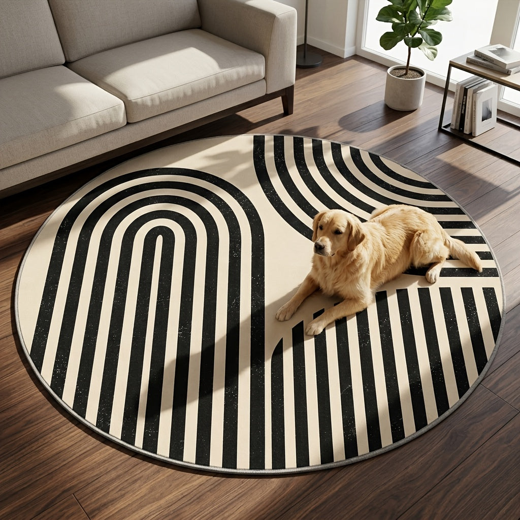 Tapis rond à arches beige et noir, neuf diamètres au choix