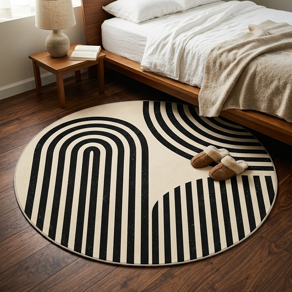 Tapis rond à arches beige et noir, neuf diamètres au choix