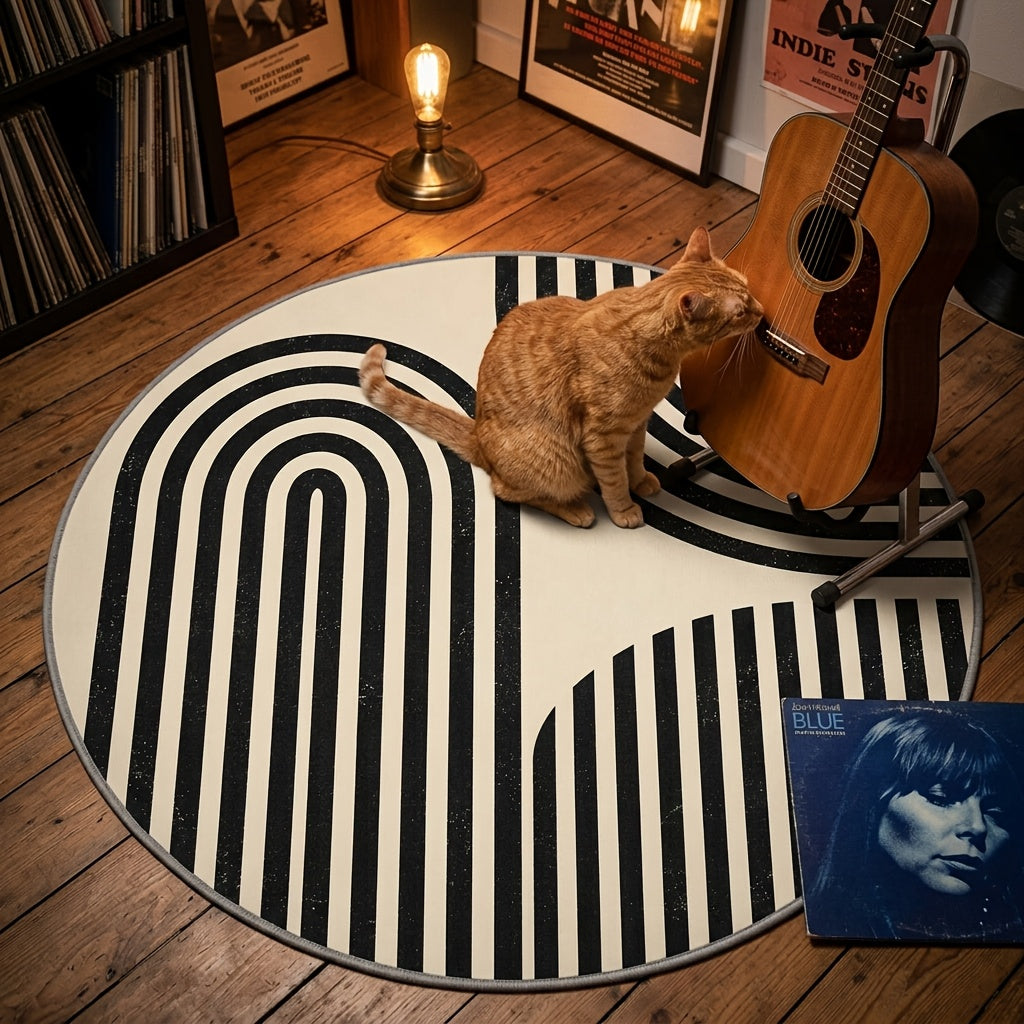 Tapis rond à arches beige et noir, neuf diamètres au choix