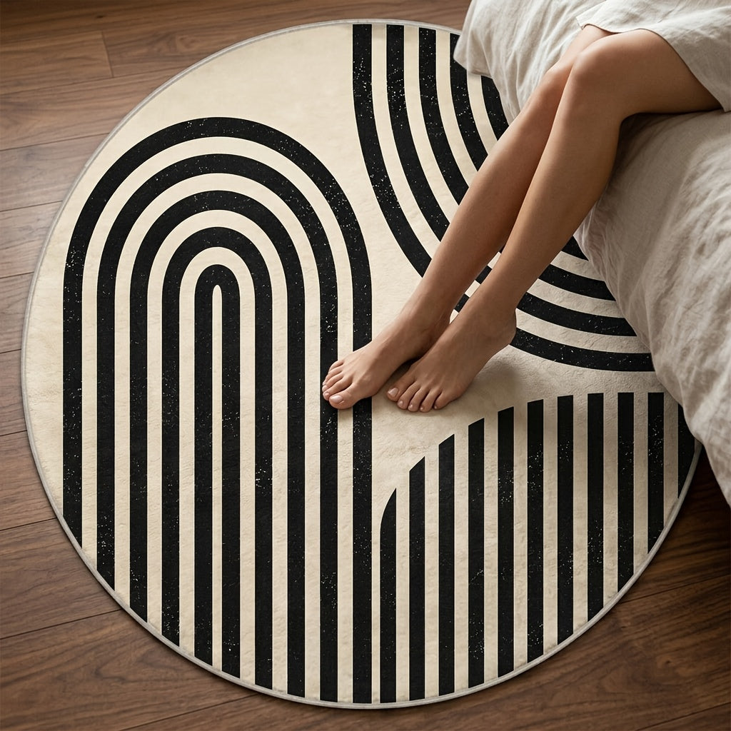 Tapis rond à arches beige et noir, neuf diamètres au choix