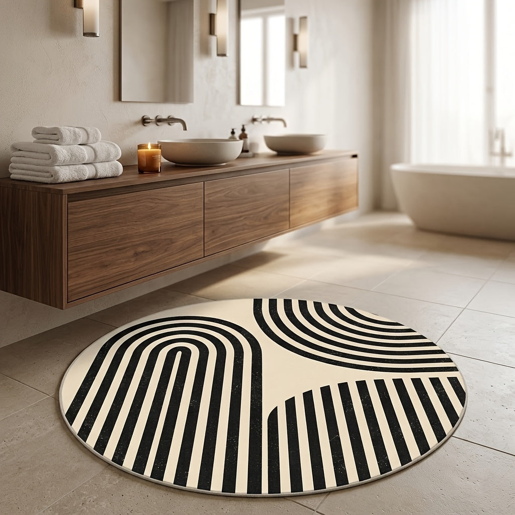 Tapis rond à arches beige et noir, neuf diamètres au choix