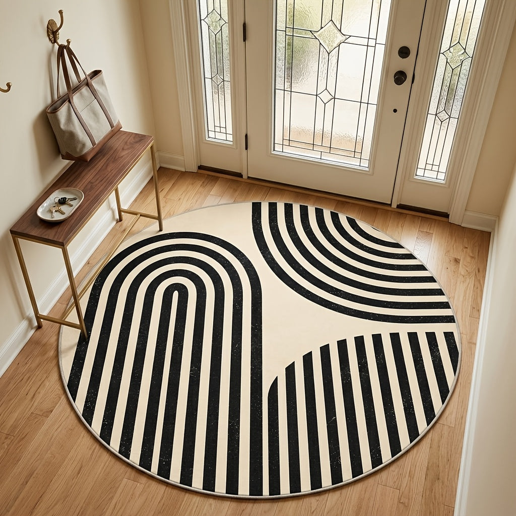 Tapis rond à arches beige et noir, neuf diamètres au choix