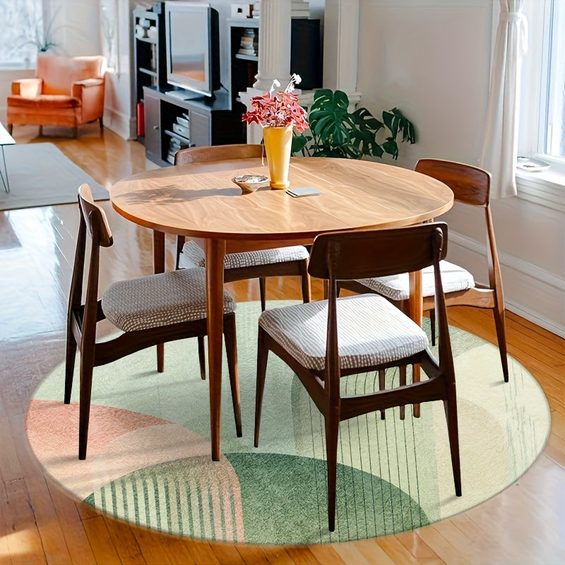Tapis rond vert sauge à arches et rose poudré, Ø 160-200
