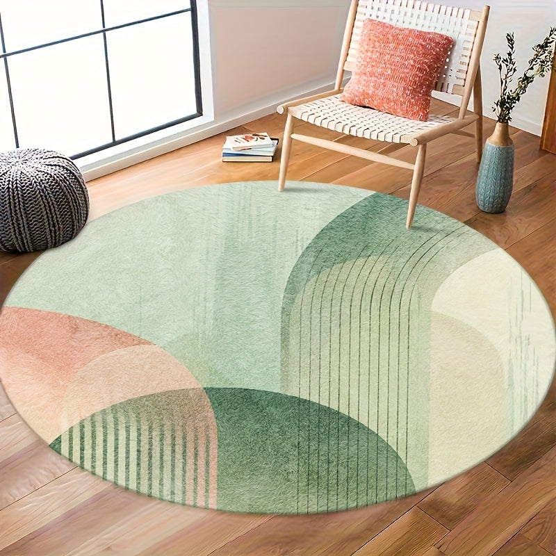 Tapis rond vert sauge à arches et rose poudré, Ø 160-200