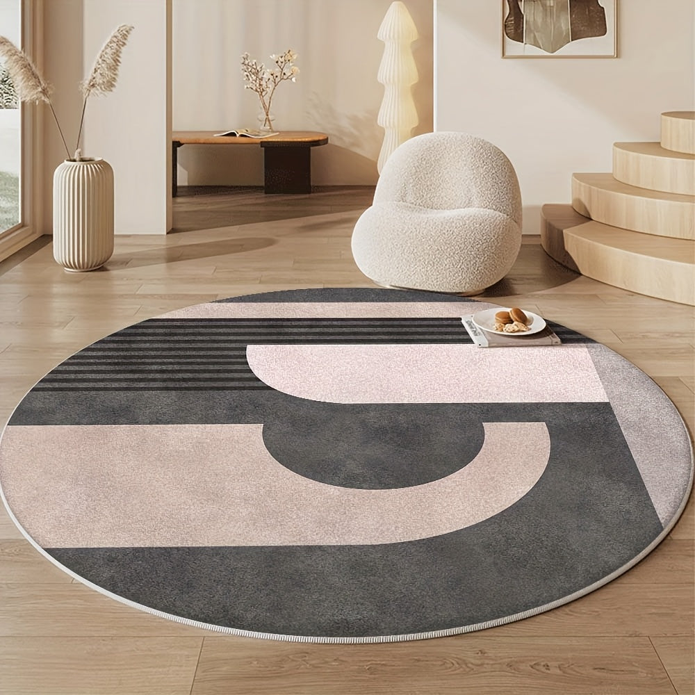 Tapis rond ardoise à grand arc sable, tissage plat 750 g