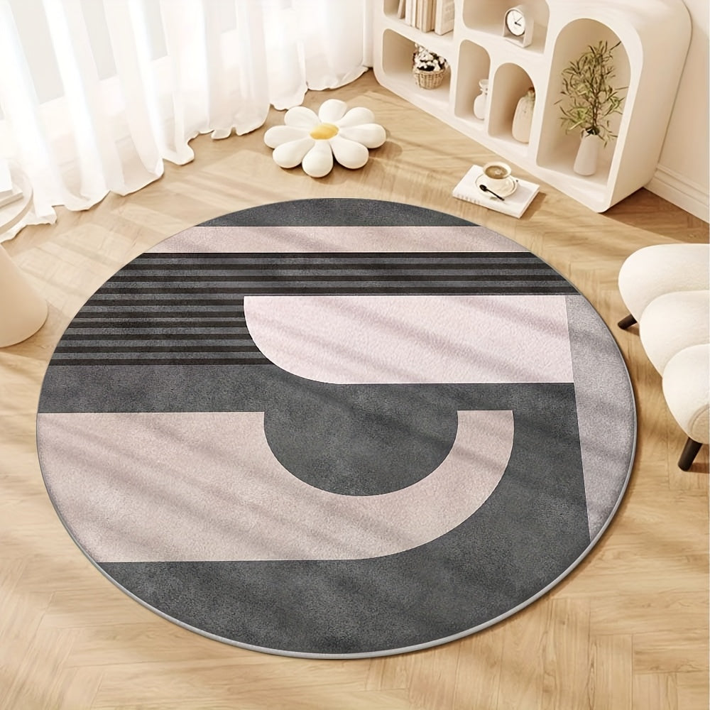 Tapis rond ardoise à grand arc sable, tissage plat 750 g