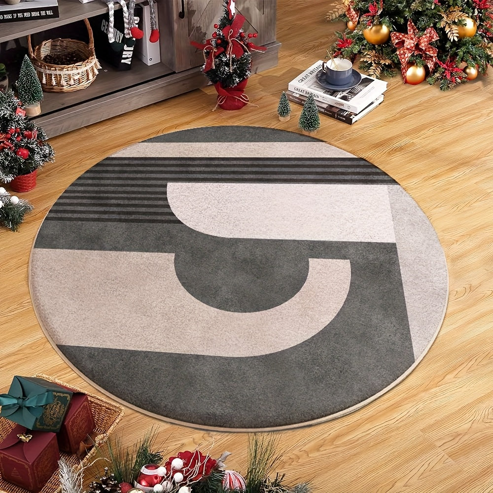 Tapis rond ardoise à grand arc sable, tissage plat 750 g