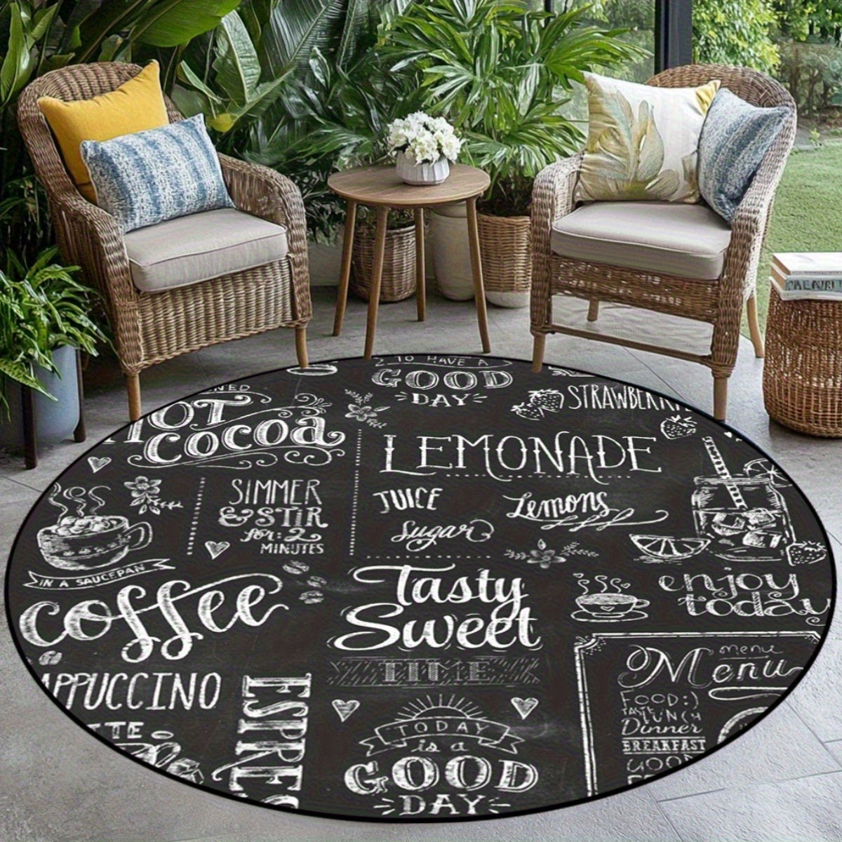 Tapis rond ardoise typographique, six diamètres jusqu'à 200