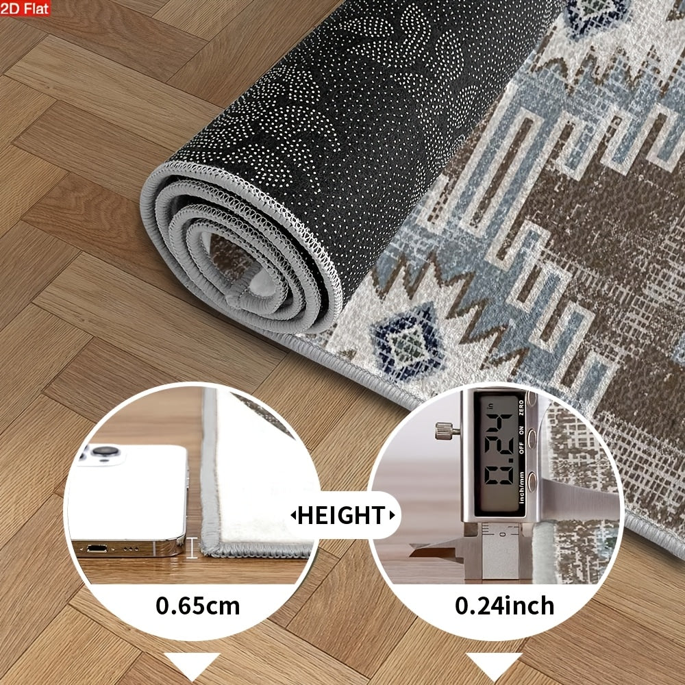 Tapis rond aztèque brun délavé et bleu givré, Ø 80 à 180 cm