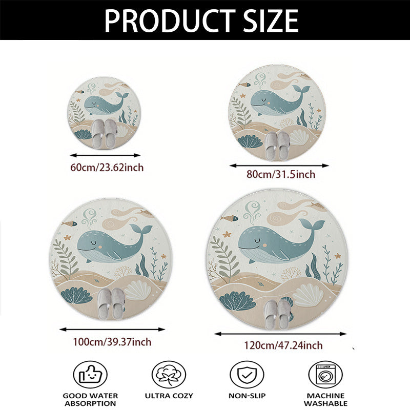 Tapis rond baleine sur fond de dunes beiges et de coraux