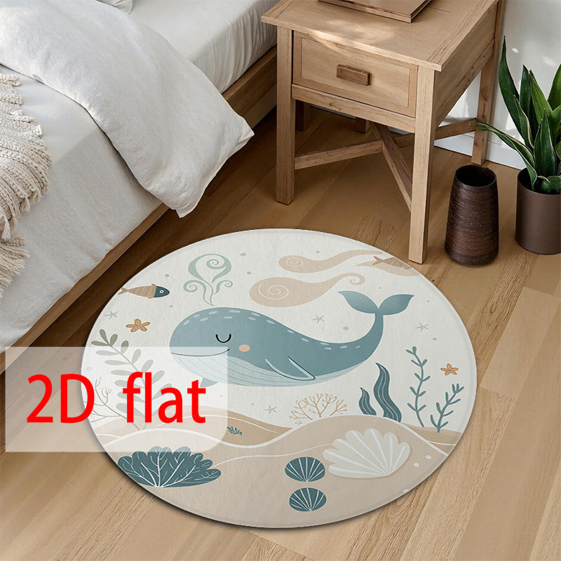 Tapis rond baleine sur fond de dunes beiges et de coraux