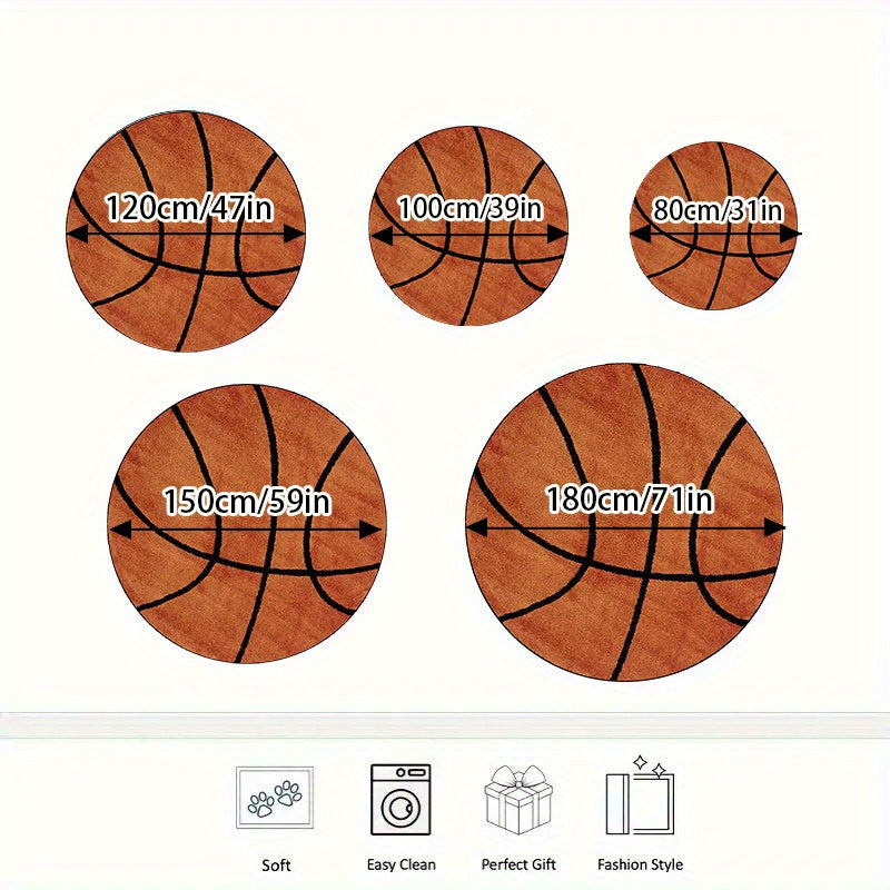 Tapis rond ballon de basket terracotta, poils ras lavable