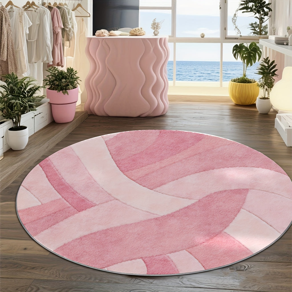 Tapis rond à vagues roses, grand format Ø 200 cm unique