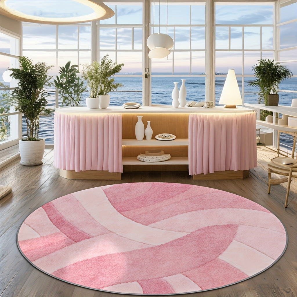 Tapis rond à vagues roses, grand format Ø 200 cm unique