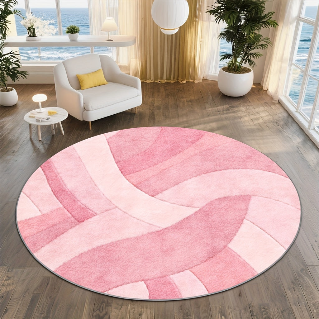 Tapis rond à vagues roses, grand format Ø 200 cm unique
