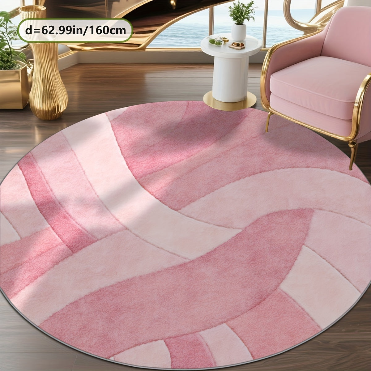 Tapis rond à vagues roses, grand format Ø 200 cm unique