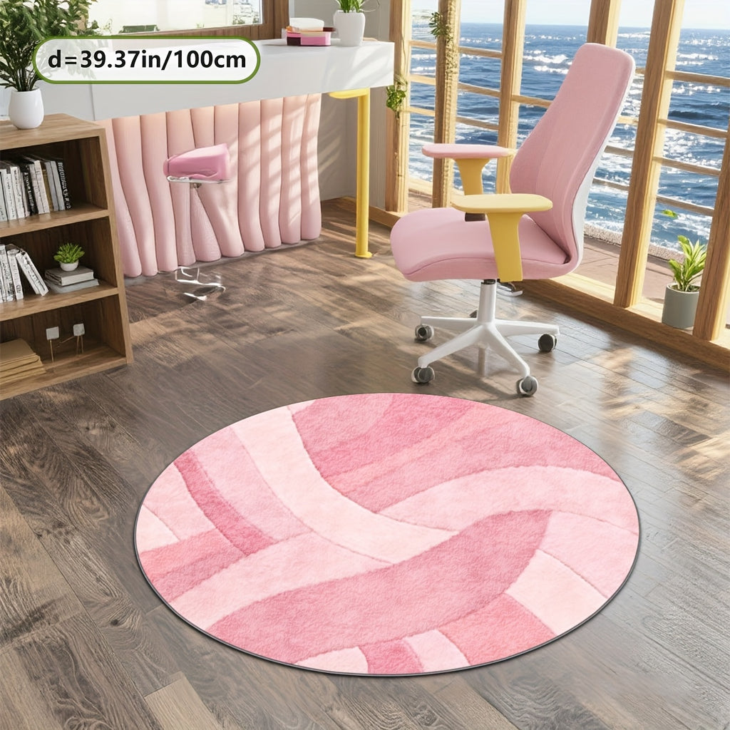 Tapis rond à vagues roses, grand format Ø 200 cm unique
