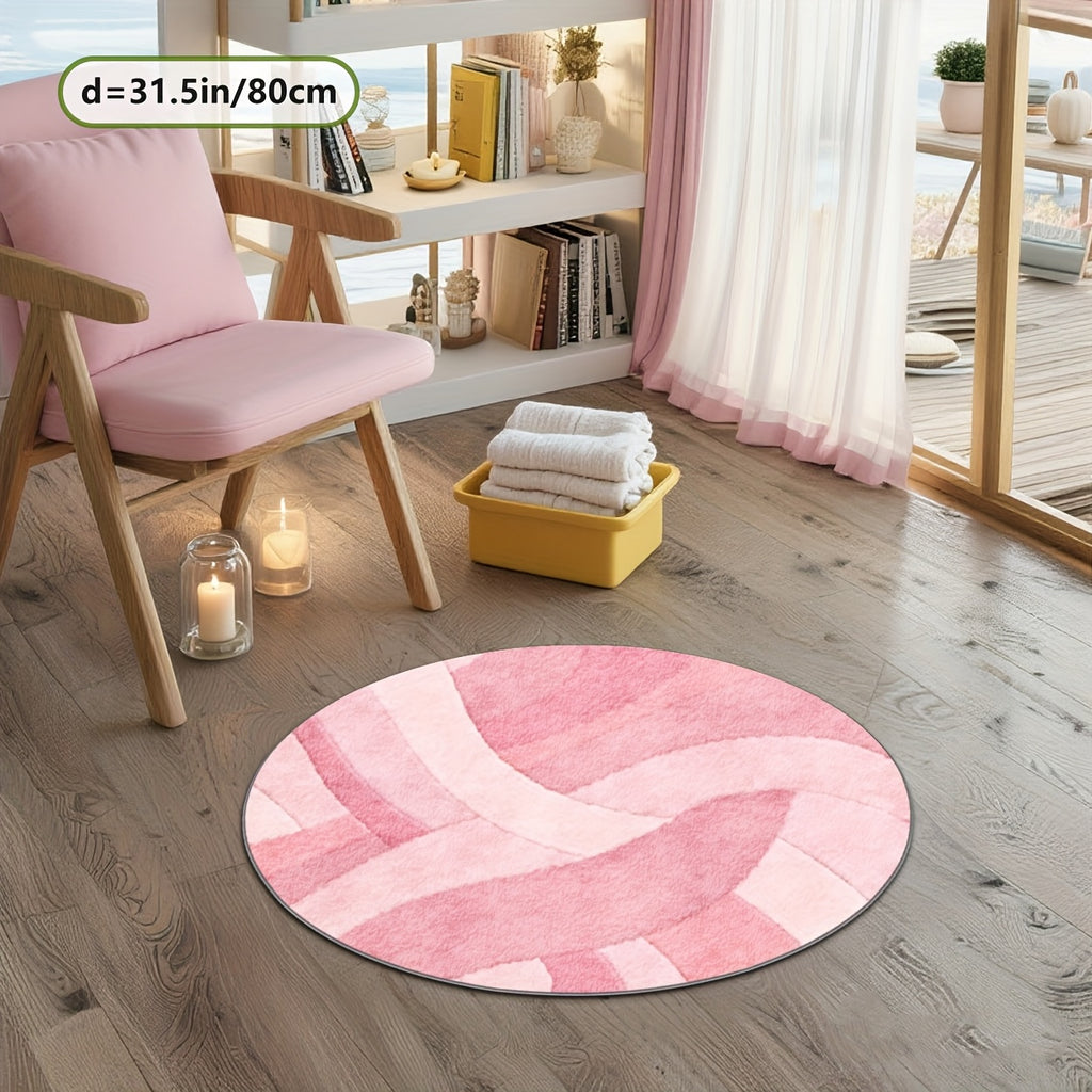 Tapis rond à vagues roses, grand format Ø 200 cm unique