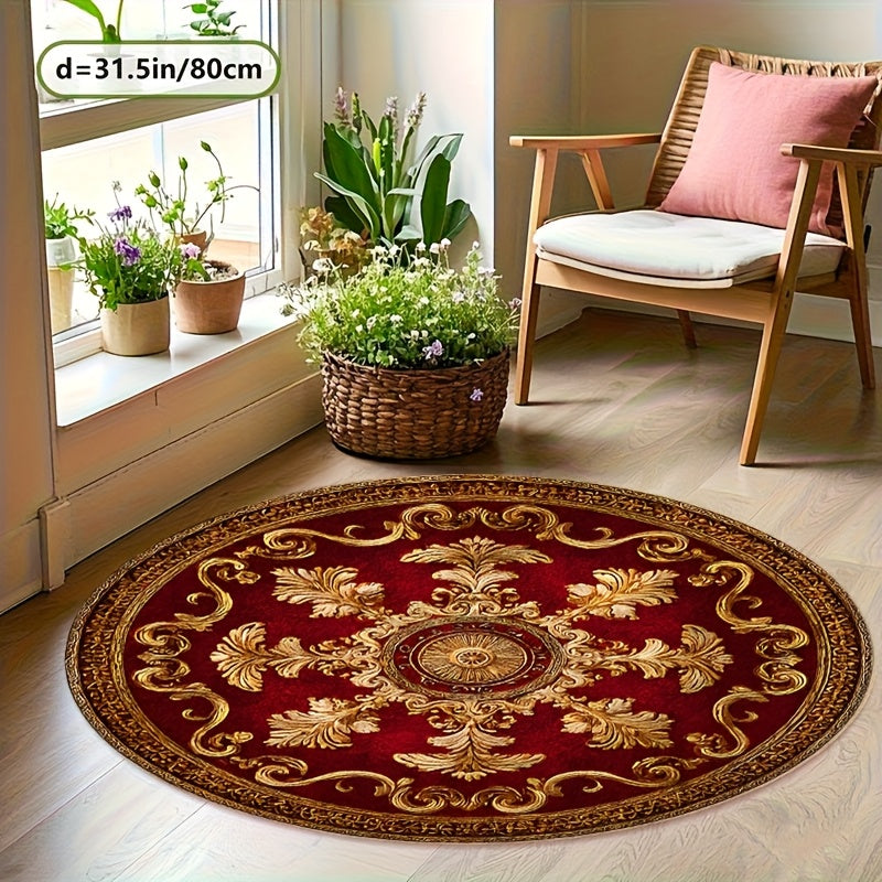 Tapis rond baroque bordeaux et or à rosace, Ø 100 à 200 cm