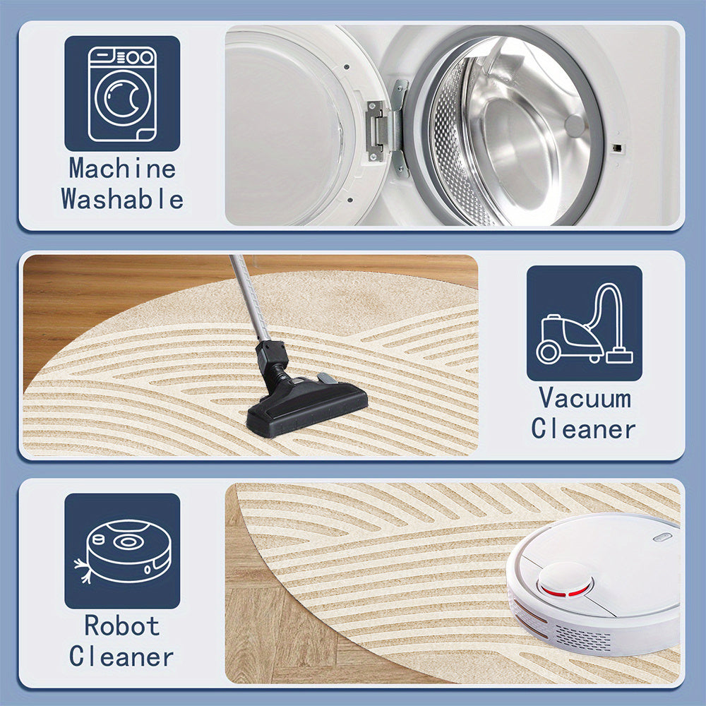 Tapis rond beige aux arcs de sable ratissé, cinq diamètres