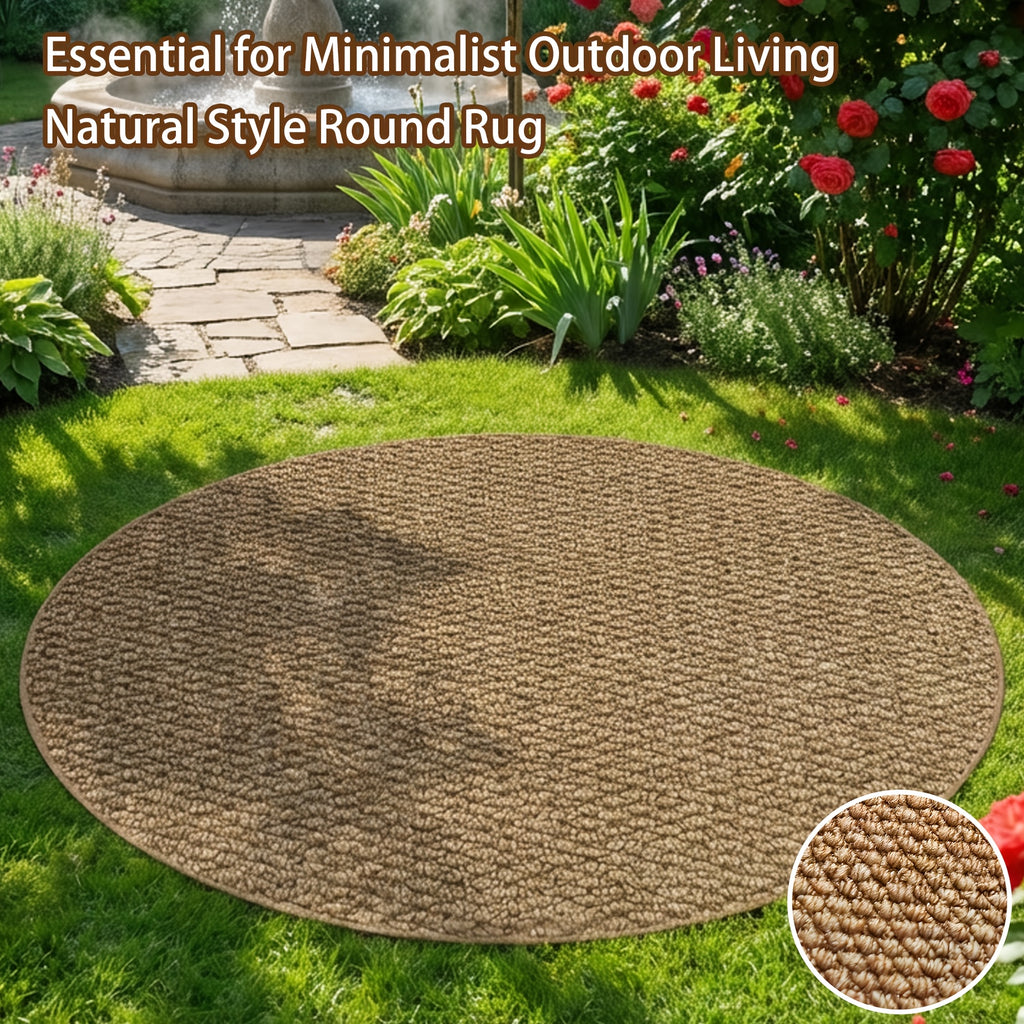 Tapis rond beige camel, boucle courte de 7 mm et dos PVC