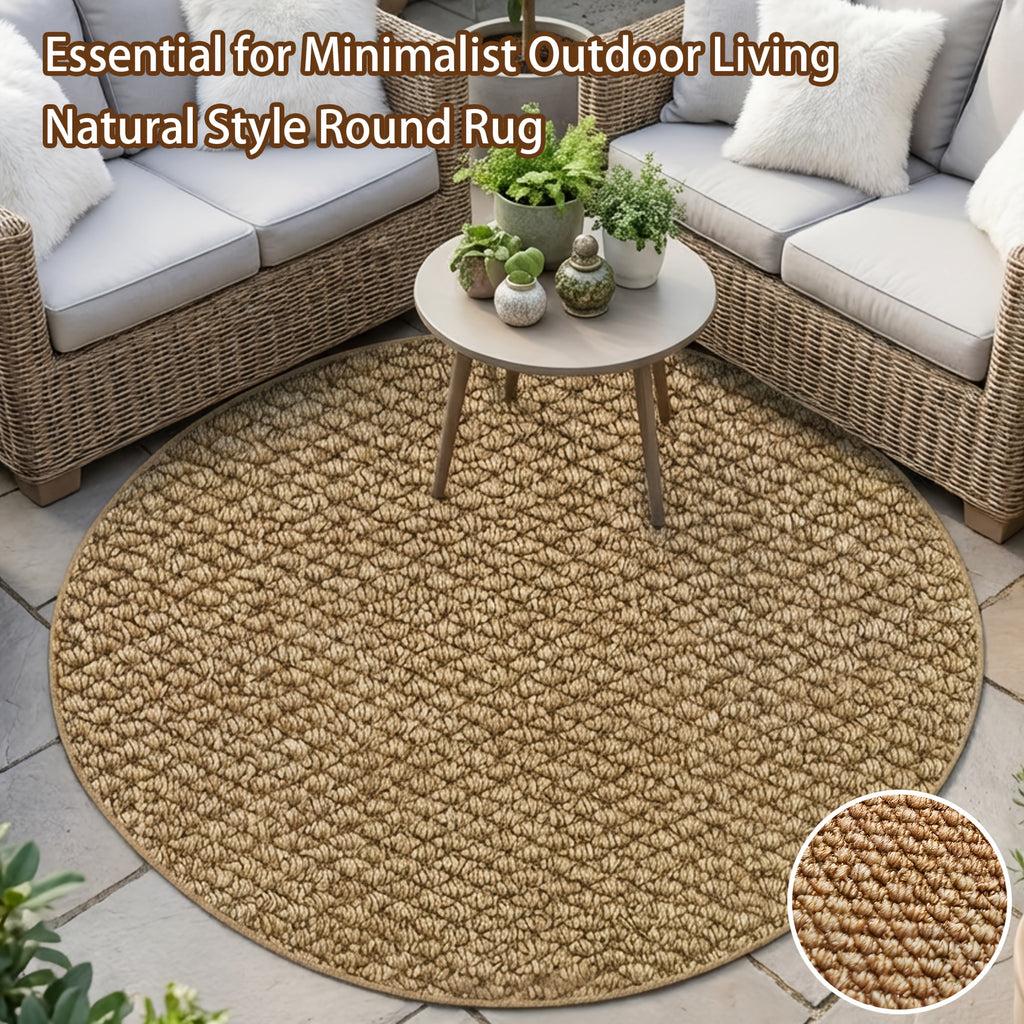 Tapis rond beige camel, boucle courte de 7 mm et dos PVC