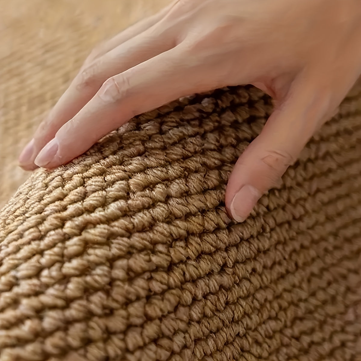 Tapis rond beige camel, boucle courte de 7 mm et dos PVC