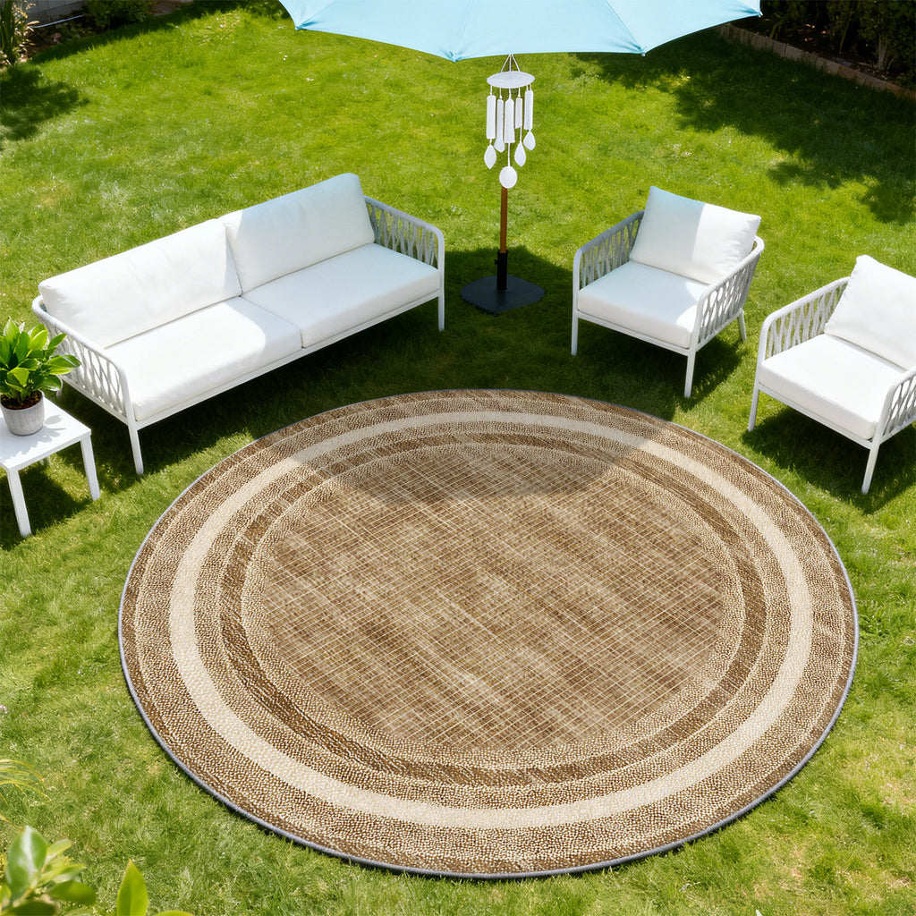 Tapis rond beige et brun à larges bandes concentriques, Ø 80 cm