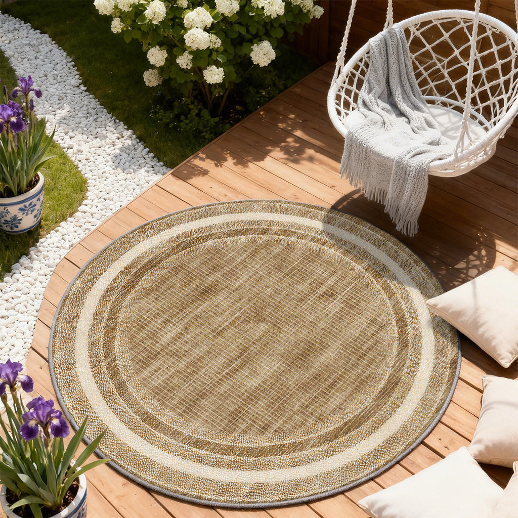 Tapis rond beige et brun à larges bandes concentriques, Ø 80 cm