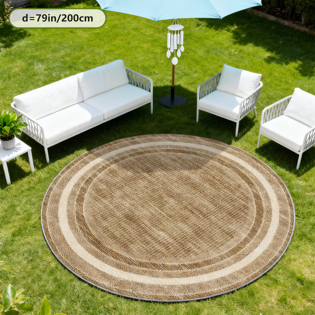 Tapis rond beige et brun à larges bandes concentriques, Ø 80 cm