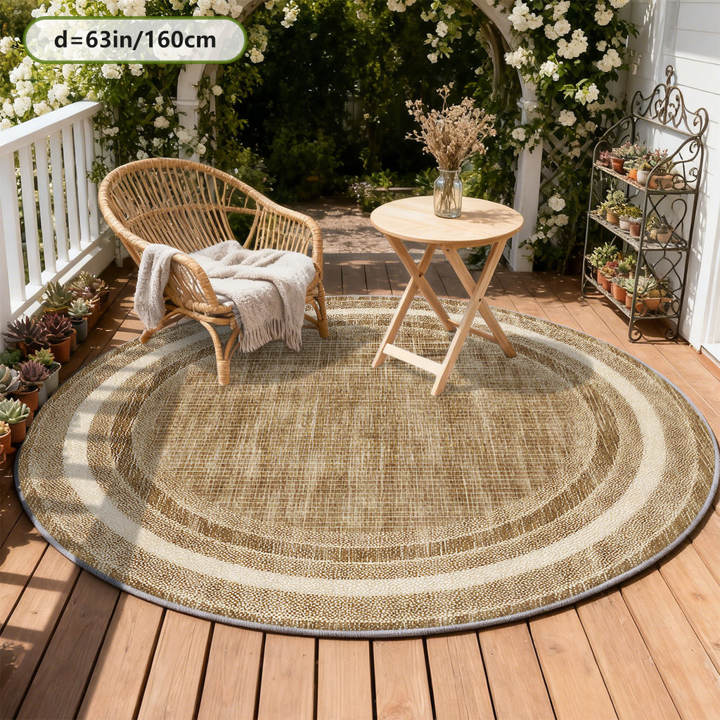 Tapis rond beige et brun à larges bandes concentriques, Ø 80 cm