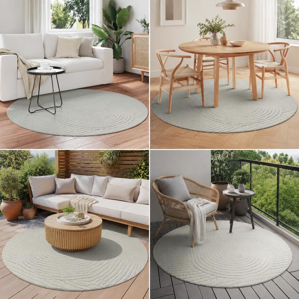 Tapis rond beige clair à arcs en relief, lavable en machine