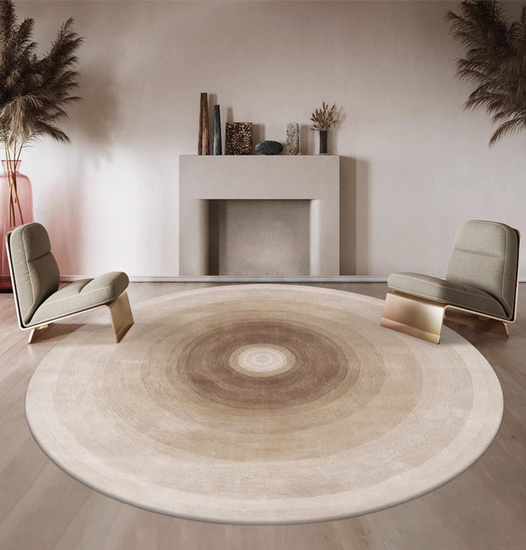 Tapis rond beige à dégradé concentrique en Ø 140 cm unique