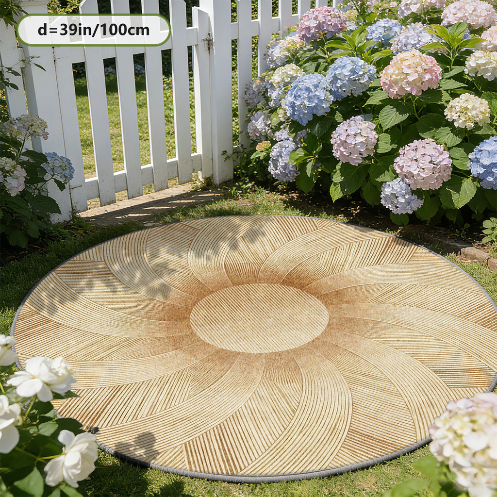Tapis rond beige et doré à douze grands pétales rayonnants