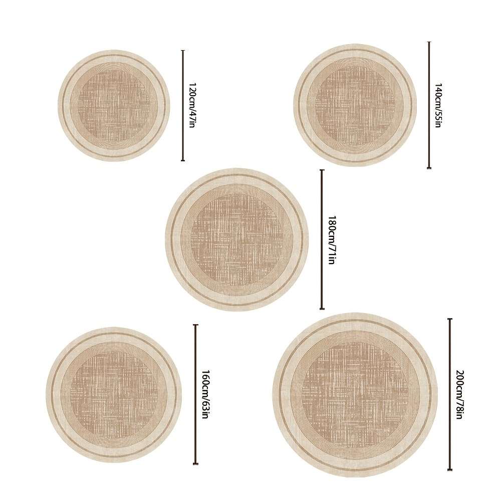 Tapis rond beige à double liseré, envers PVC antidérapant