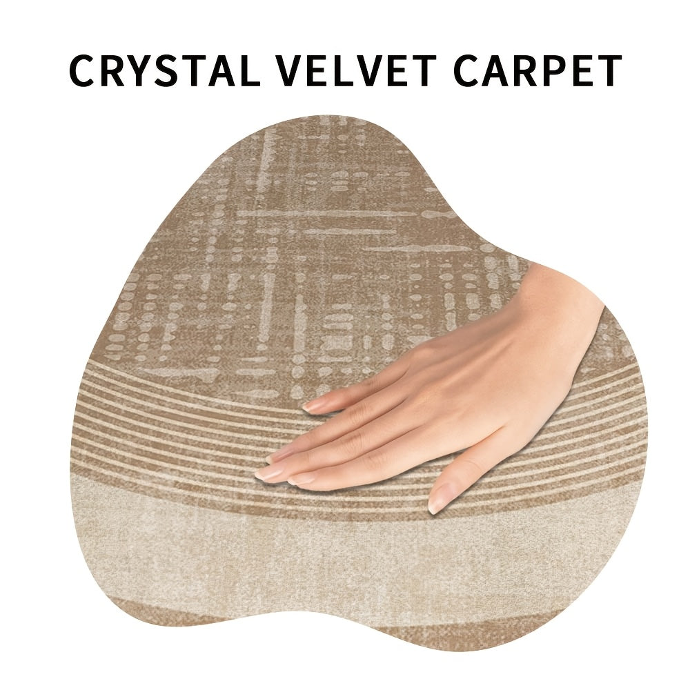 Tapis rond beige à double liseré, envers PVC antidérapant