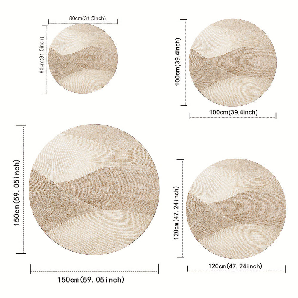 Tapis rond beige aux dunes striées, treize cotes vendues