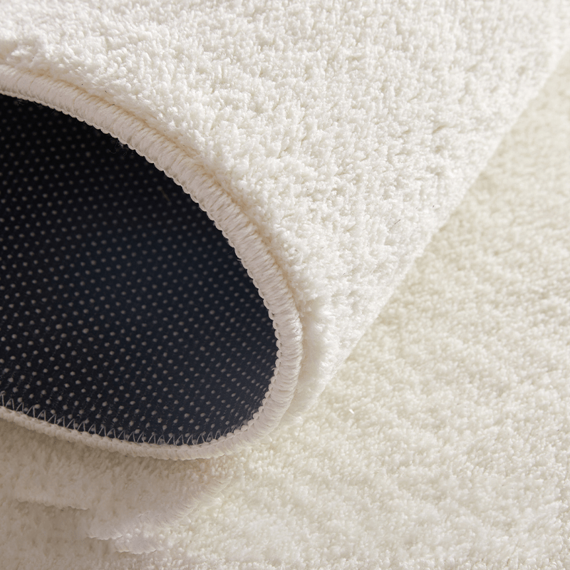 Tapis rond beige effet fibre tressée, velours épais 9 mm